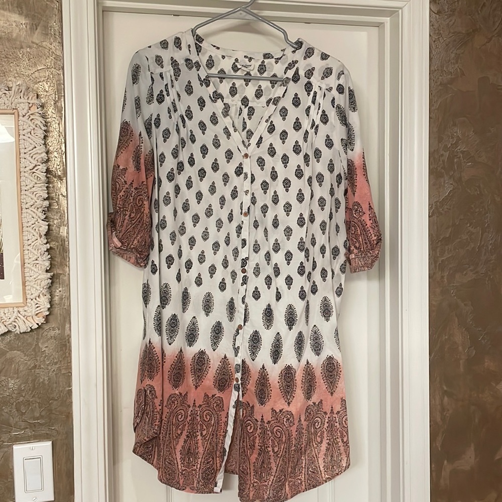 Boho shirt shirt dress tunic with pink and blue western bohemian accents